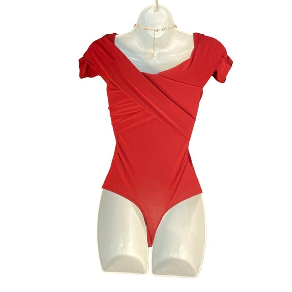 Windsor Red Off-Shoulder Bodysuit With Ruched Detail Size S - Picture 2 of 7